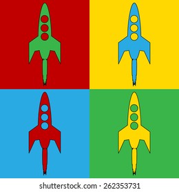 Pop art starting rocket symbol icons. Vector illustration.