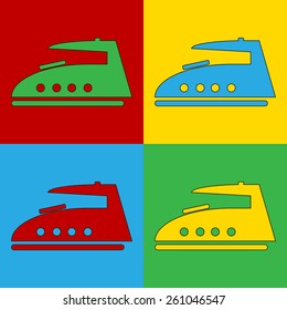 Pop art steam iron symbol icons. Vector illustration.
