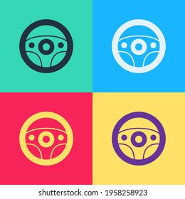 Pop art Steering wheel icon isolated on color background. Car wheel icon.  Vector
