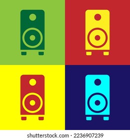 Pop art Stereo speaker icon isolated on color background. Sound system speakers. Music icon. Musical column speaker bass equipment.  Vector