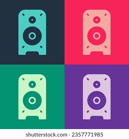 Pop art Stereo speaker icon isolated on color background. Sound system speakers. Music icon. Musical column speaker bass equipment.  Vector