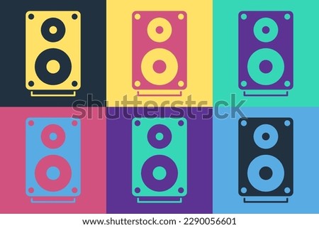 Pop art Stereo speaker icon isolated on color background. Sound system speakers. Music icon. Musical column speaker bass equipment.  Vector