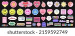 Pop Art Sticker Pack. Collections Of Cute Emoji Smile Badges. Set Of Cool Trendy Patches.