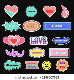 Pop Art Sticker Pack. Collections Of Cute Emoji Smile Badges. Set Of Cool Trendy Patches.