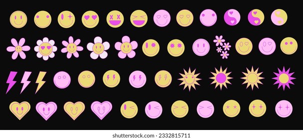 Pop Art Sticker Pack. Collections Of Cute Emoji Smile Badges. Set Of Cool Trendy Patches.