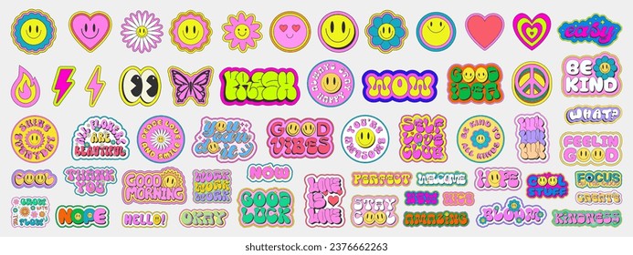 Pop Art Sticker Pack. Collections Of Cute Emoji Smile Badges. Set Of Cool Trendy Patches.