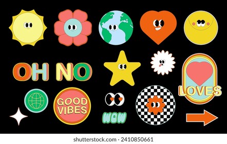 Pop Art Sticker Pack. Collections Of Cute Emoji Smile Badges. Set Of Cool Trendy Patches.