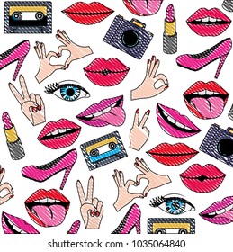 pop art stickers set icons