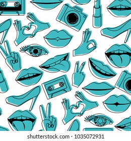 pop art stickers set icons