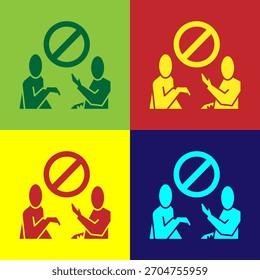 Pop art Stop plastic pollution icon isolated on color background. Ecological poster.  Vector Illustration