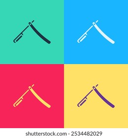 Pop art Straight razor icon isolated on color background. Barbershop symbol.  Vector Illustration