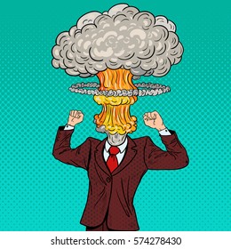 Pop Art Stressed Businessman with Explosion Head. Vector illustration