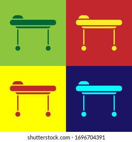 Pop art Stretcher icon isolated on color background. Patient hospital medical stretcher. Vector Illustration