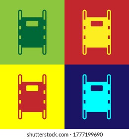 Pop art Stretcher icon isolated on color background. Patient hospital medical stretcher. Vector Illustration
