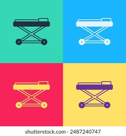 Pop art Stretcher icon isolated on color background. Patient hospital medical stretcher.  Vector