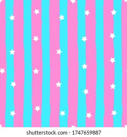 Pop Art Stripes Pattern Vector Illustration With Small White Stars On Vertical Pink And Blue Stripes