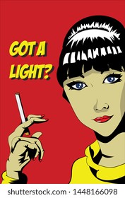 Pop art style of audrey hepburn holding a cigarette