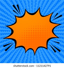 pop art style background with comic speech bubble for text. Vector bright dynamic cartoon illustration. Abstract creative concept. Pop art style blank layout template with clouds beams and  dots