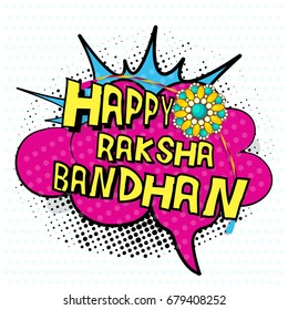 Pop art style background with Yellow Text Happy Raksha Bandhan and halftone dotted effect.