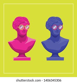 Pop art style busts, hipster figures. 