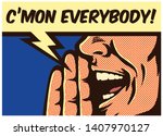 Pop Art style comic book panel man calling and yelling out loud with speech bubble, call to action concept vector illustration