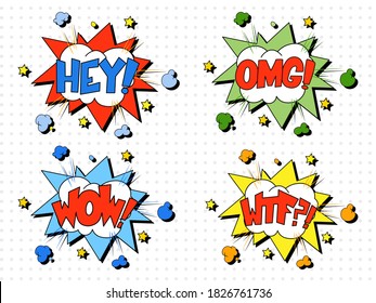 Pop art style. Comic template dialog callout. Bubbles and colorful frames  with speech on Comic book style background