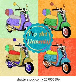 Pop art style elements. Set of vector scooters