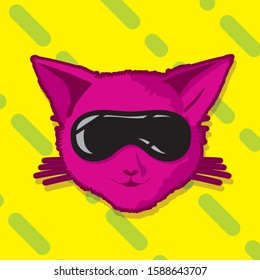 Pop art style figure with cat wearing sunglass, vector