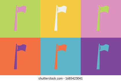 Pop art style flag vector pattern on multiple and repeated colorful psychedelic background.