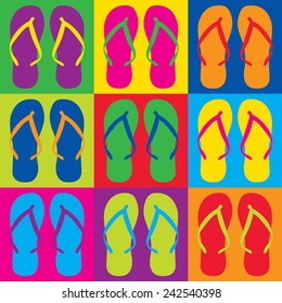 Pop Art style flip flops in a colorful checkerboard design. 