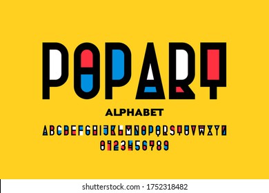 Pop art style font design, alphabet letters and numbers vector illustration