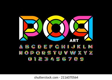 Pop art style font design, alphabet letters and numbers vector illustration