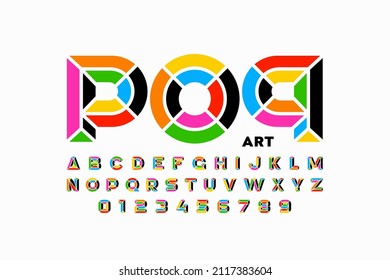 Pop art style font design, alphabet letters and numbers vector illustration