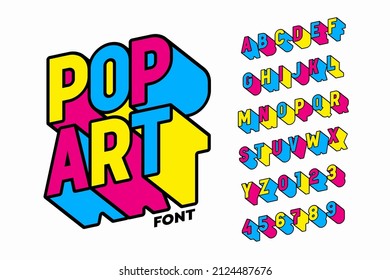 Pop art style font design, alphabet letters and numbers vector illustration