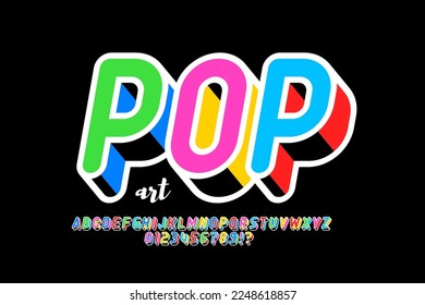Pop art style font design, alphabet letters and numbers vector illustration