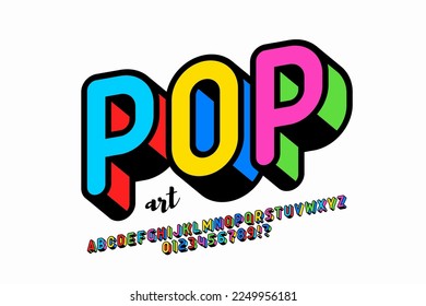 Diseño de tipos de letra de estilo de arte pop, letras alfabéticas y ilustración vectorial de números