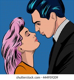 Pop Art style illustration Kissing Couple