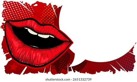 Pop art estilo lábios e balão balão para promoção e marketing banner , cartaz com cópia espaço- ilustração vetorial