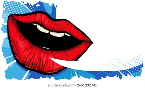 Pop art estilo lábios e balão balão para promoção e marketing banner , cartaz com cópia espaço- ilustração vetorial