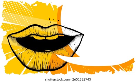 Pop art estilo lábios e balão balão para promoção e marketing banner , cartaz com cópia espaço- ilustração vetorial