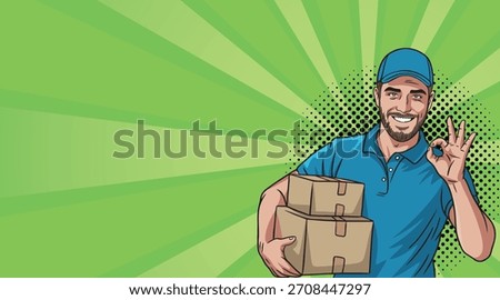 A pop art style loader guy with boxes shows an OK 