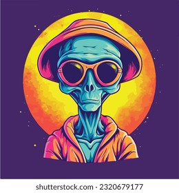 pop art style logo for clothes alien