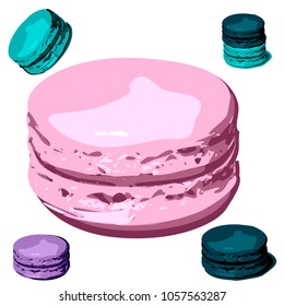 Pop art style macaron set. Almond cakes. Vector illustration. Biscuits, dessert.