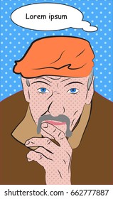 pop art style man thinking about bubble