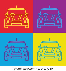 Pop Art Style Mini Cooper Car Line Vector With Re Purple Red Blue Yellow