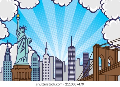 Pop art style New York cityscape background illustration