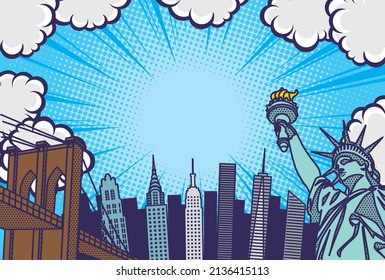 Pop art style New York cityscape background illustration