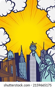 Pop art style New York cityscape background illustration