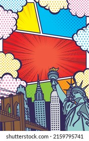 Pop art style New York cityscape background illustration