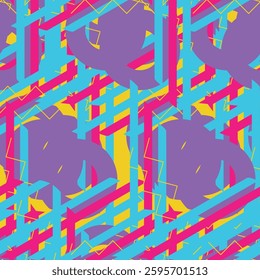 Pop art style retro design pattern with 80s90s feel. This pattern uses bright, vibrant colors. Perfect for interiors, backgrounds. Vector illustration